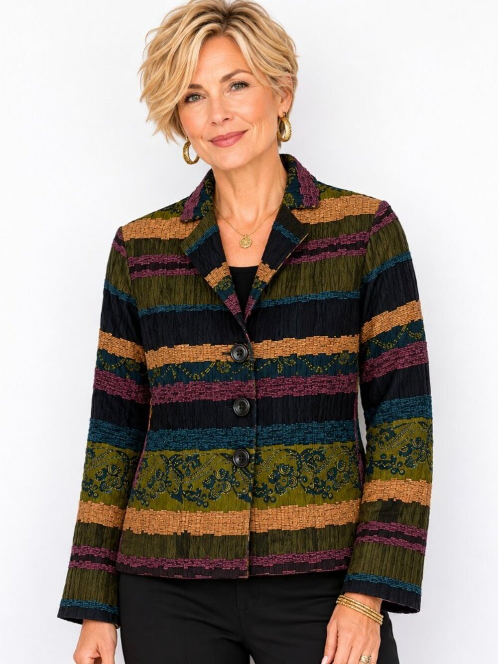 ELCC Multicolor Corduroy Brocade Patchwork Blazer
